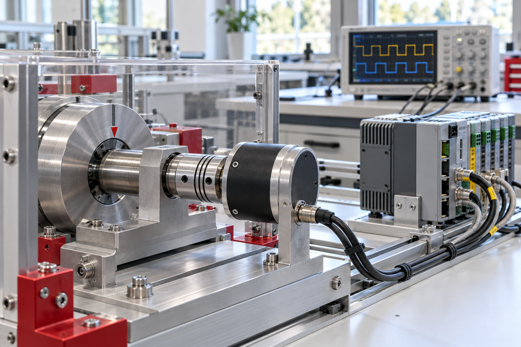 Bachmann CNT204 ISI222 encoder spare parts 2026 bright shaft reference test bench editorial illustration