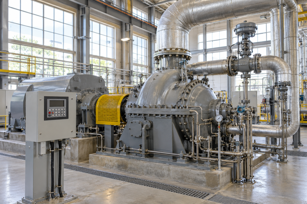 Woodward 505 505E steam turbine control spare parts 2026 bright extraction turbine hall illustration